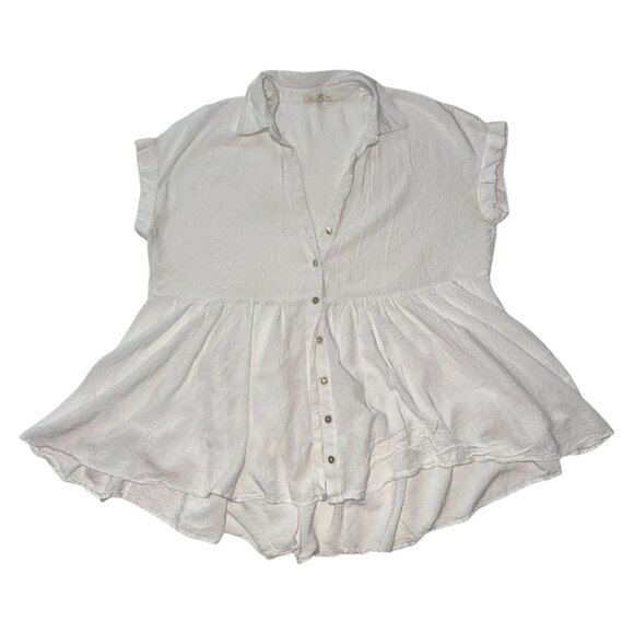 White Button-Down Peplum Top – Short Sleeve - Picture 1 of 8